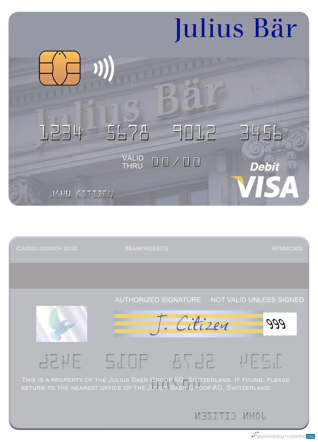 Download Switzerland Julius Baer Group AG visa debit card Photoshop template